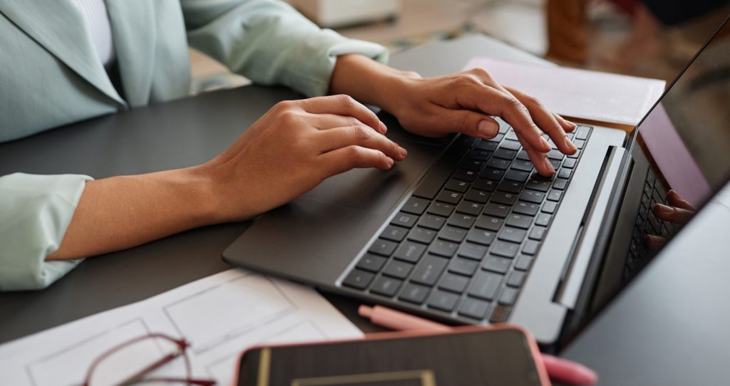 Businesswoman using laptop