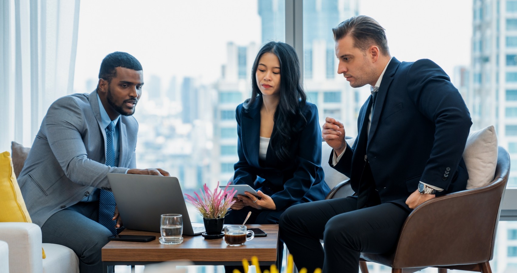 Multicultural team discussing business idea